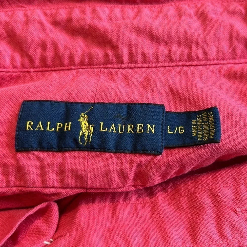 Polo Ralph Lauren Mens logo embroidered cotton button down shirt Pink Sz L